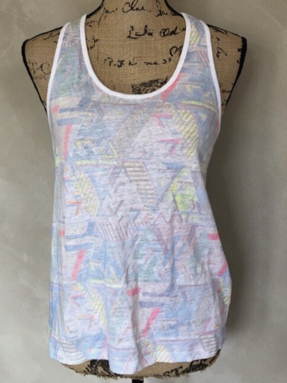 Sandro White Racerback Tank with Pastel Geometric Print